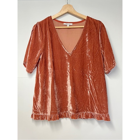 NWOT Madewell Velvet Tulip-Sleeve Ruffle Top - Picture 5 of 9